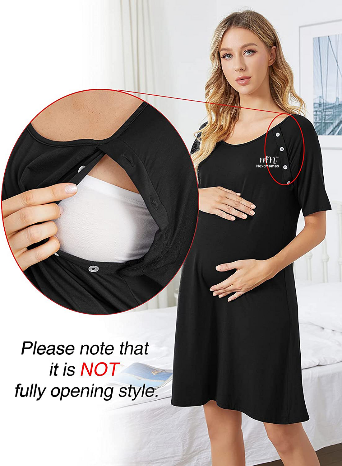 Women Maternity Nursing Dress | For Delivery, Labor, Hospital, and Breastfeeding, Dress with SINGLE SIDED Buttons - NextMamas