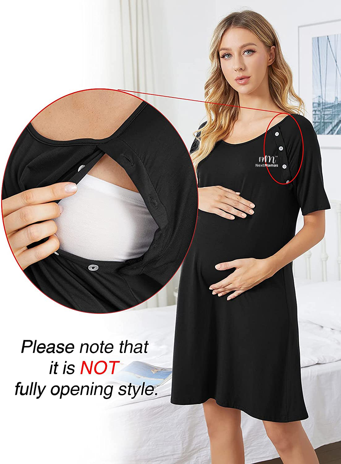 Women Maternity Nursing Dress | For Delivery, Labor, Hospital, and Breastfeeding, Dress with SINGLE SIDED Buttons - NextMamas