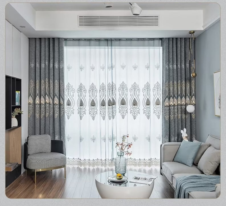 European-Style Embroidered Curtain Set – 52”x96” (1 Panel + 1 Sheer) - NextMamas