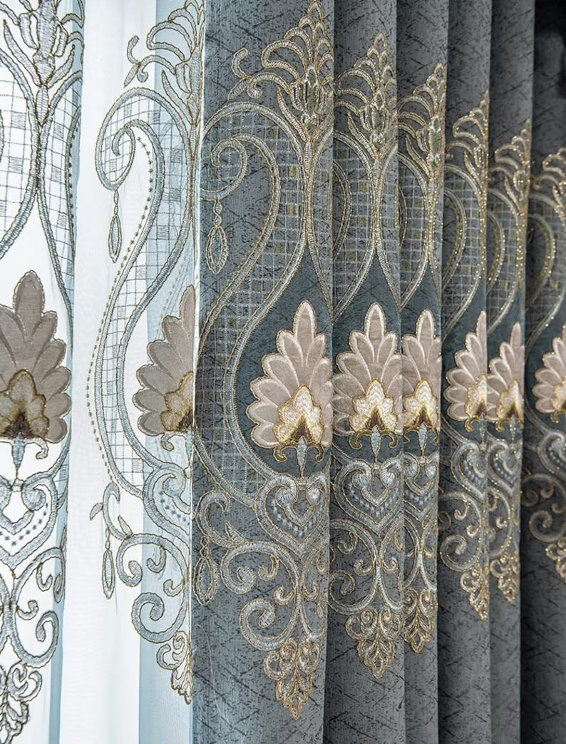 European-Style Embroidered Curtain Set – 52”x96” (1 Panel + 1 Sheer) - NextMamas