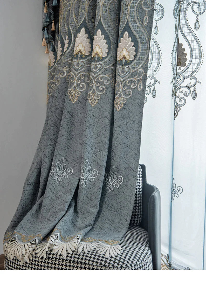 European-Style Embroidered Curtain Set – 52”x96” (1 Panel + 1 Sheer) - NextMamas